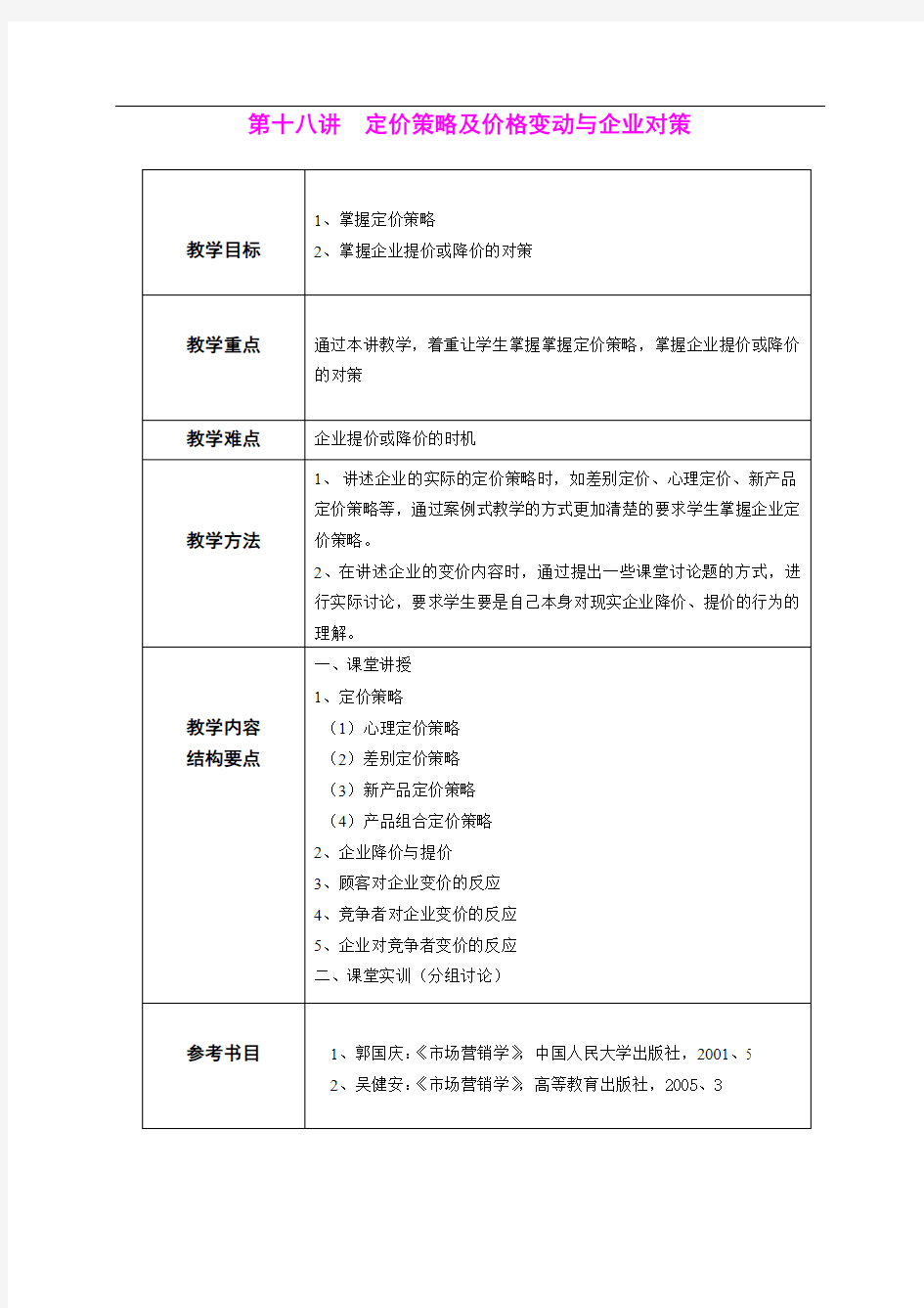 第十八讲定价策略及价格变动与企业对策