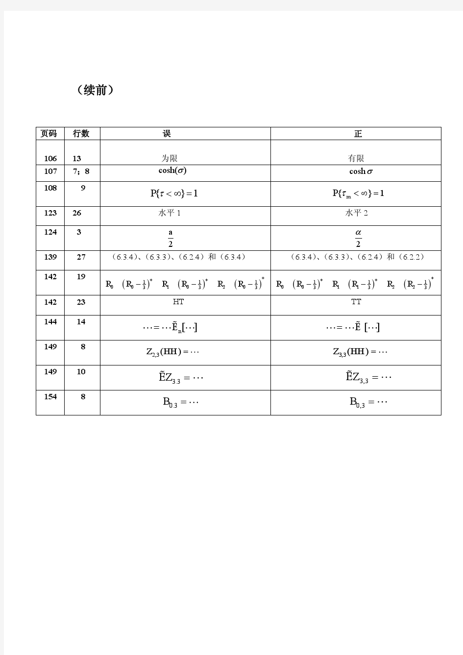 《金融随机分析》(中文版)勘误表(第一卷)
