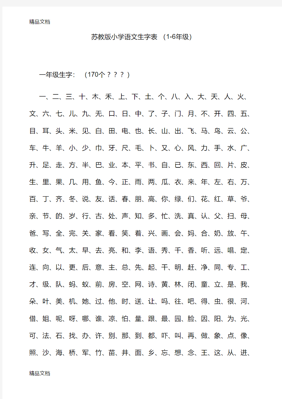 最新苏教版小学语文生字表-(1-6年级)