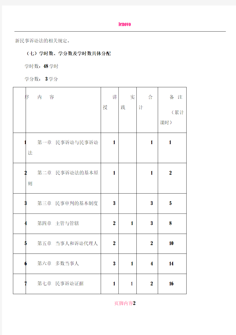 《民事诉讼法》课程教学大纲