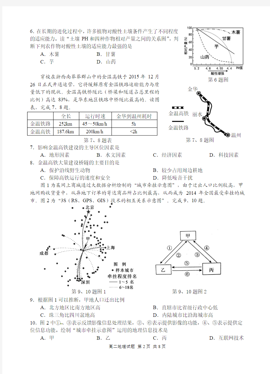 2016年4月浙江省普通高校招生考试选考测试地理试卷及参考答案7