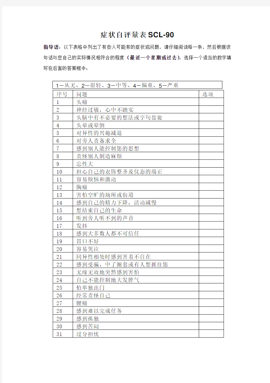 症状自评量表SCL-90和抑郁自评量表SDS