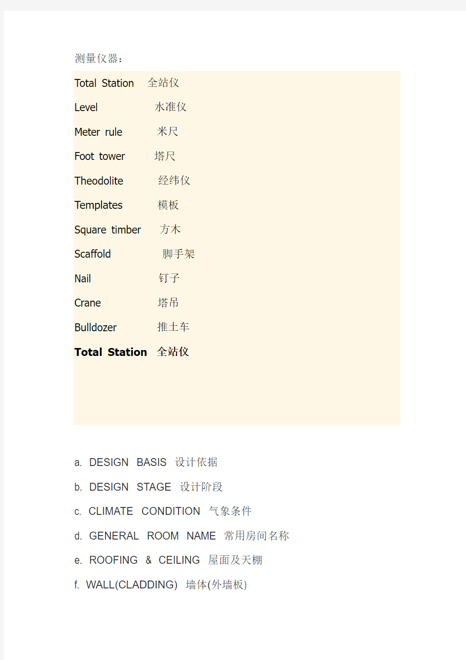 建筑类常见英语