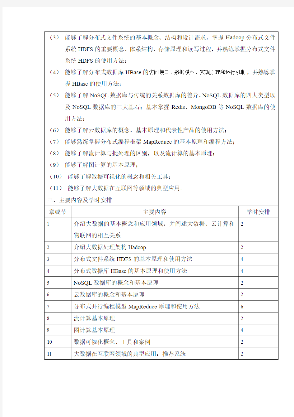 教学大纲厦门大学-林子雨-大数据技术原理与应用-2015年9月