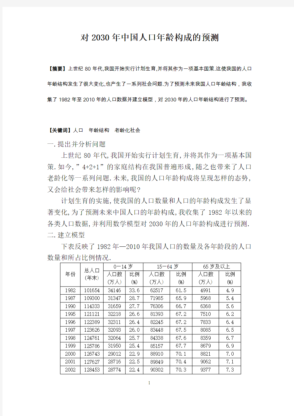 对2030年中国人口年龄构成的预测