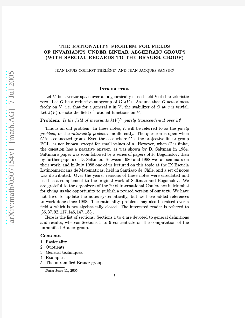 The rationality problem for fields of invariants under linear algebraic groups (with specia
