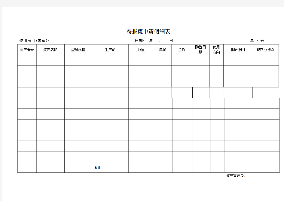 固定资产报废报损申请单