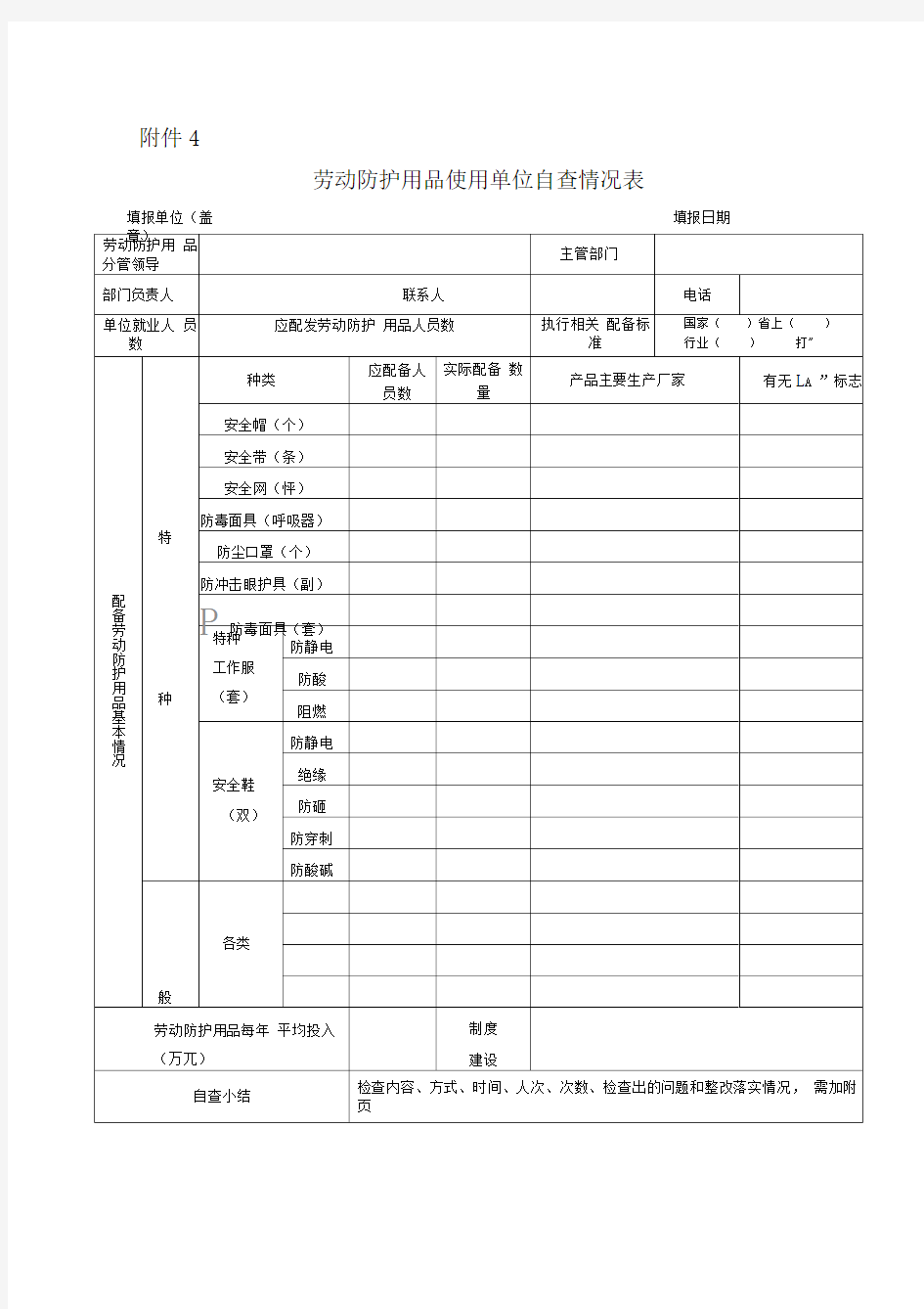 劳动防护用品专项检查表