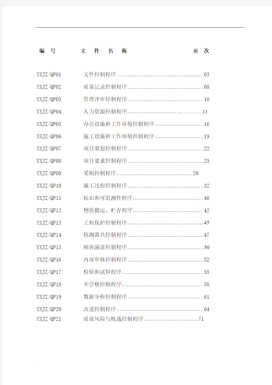 建筑施工企业ISO认证程序文件2017新版