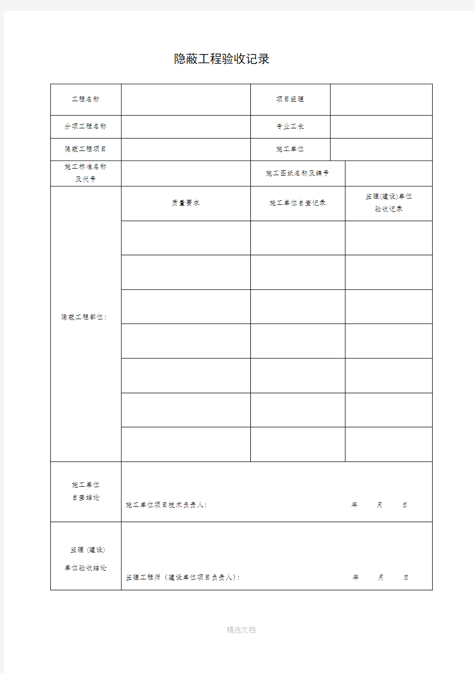 装饰装修隐蔽工程验收记录