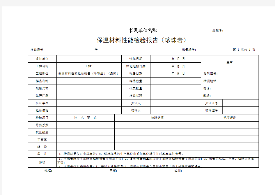 保温材料性能检验报告(珍珠岩)(最新)