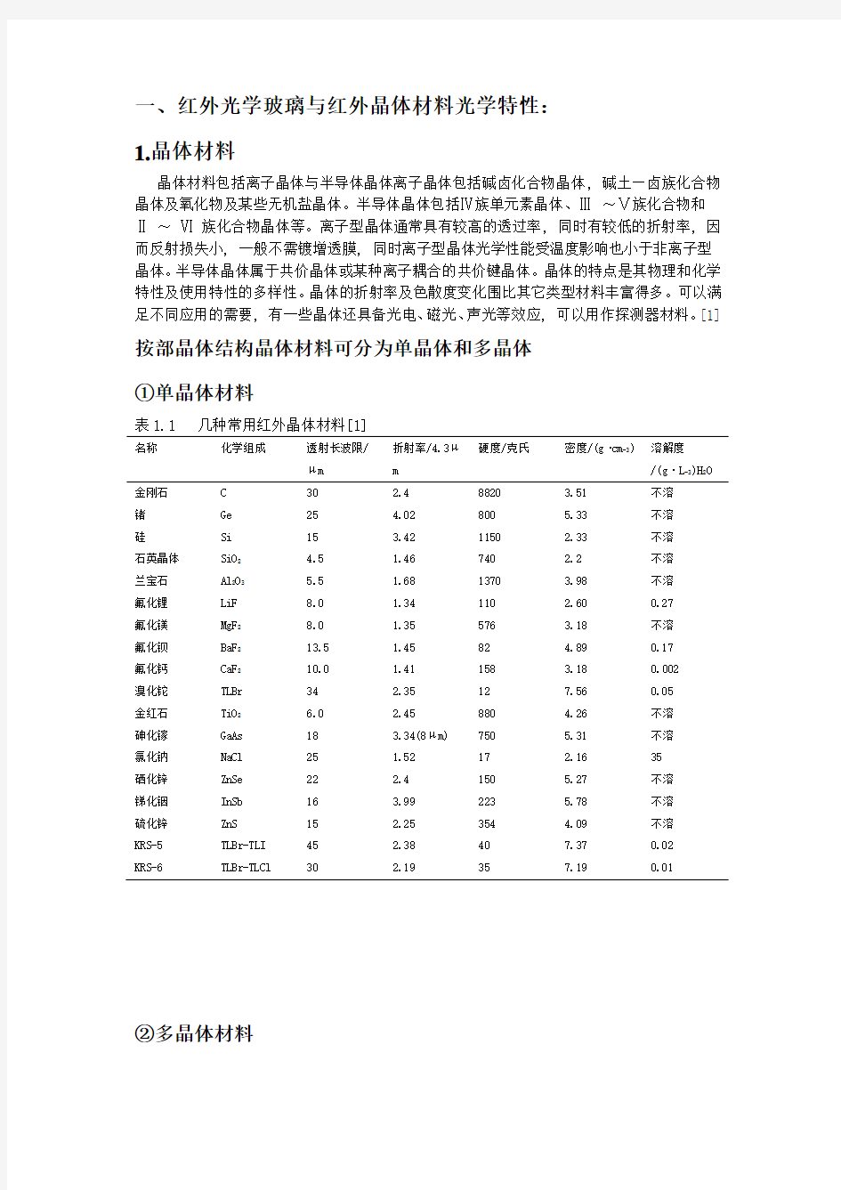 红外光学玻璃与红外晶体材料光学特性