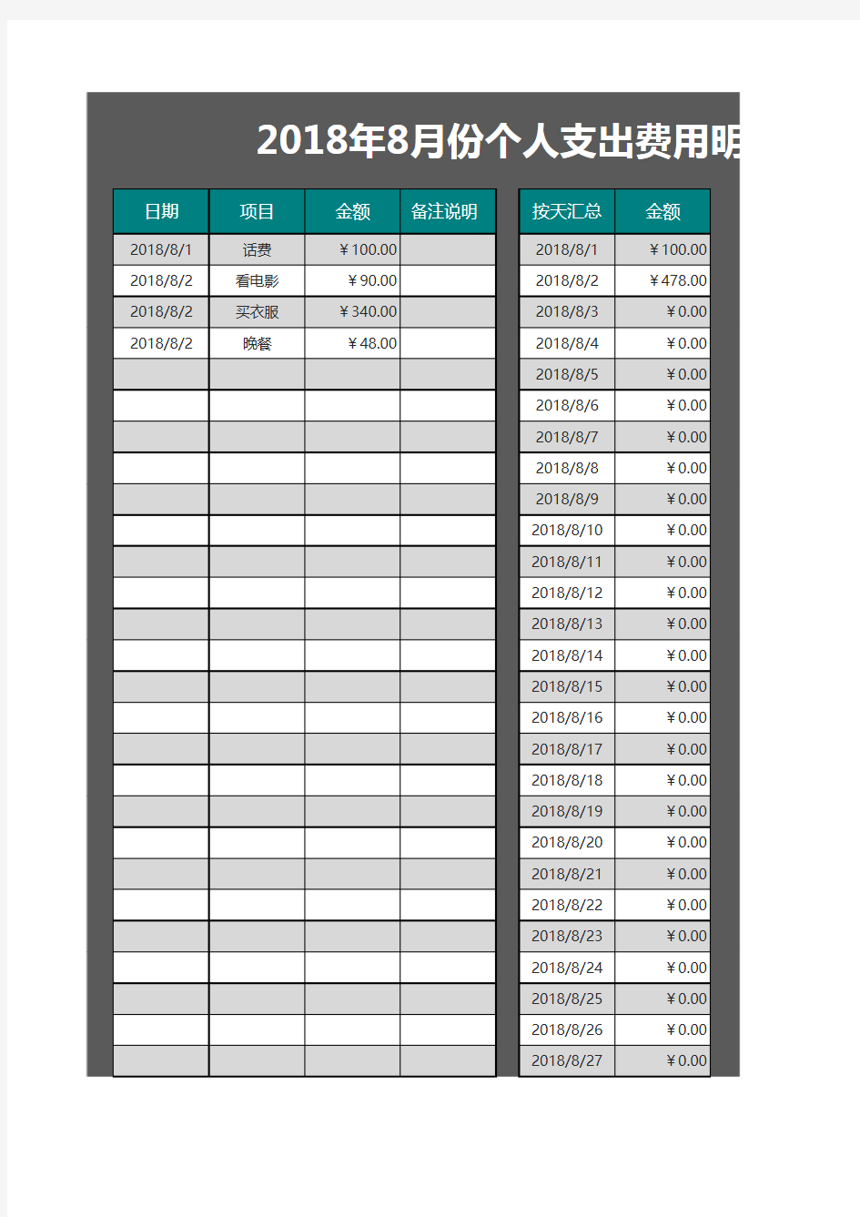 最新最新个人记账本(带公式自动统计)excel模板最新