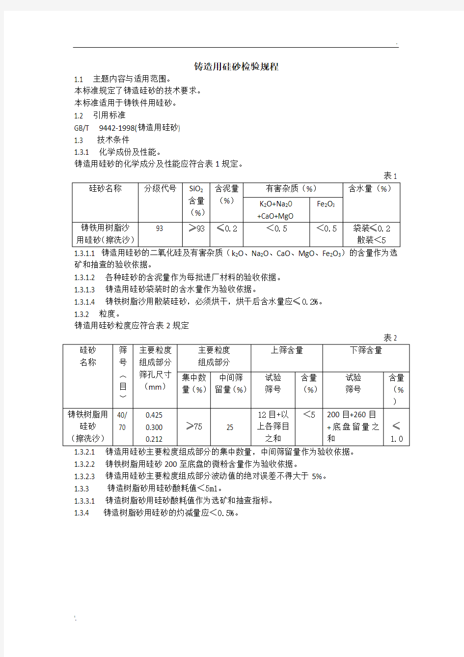 铸造用硅砂标准