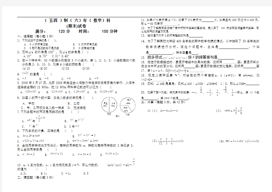 六年级下学期数学期末考试