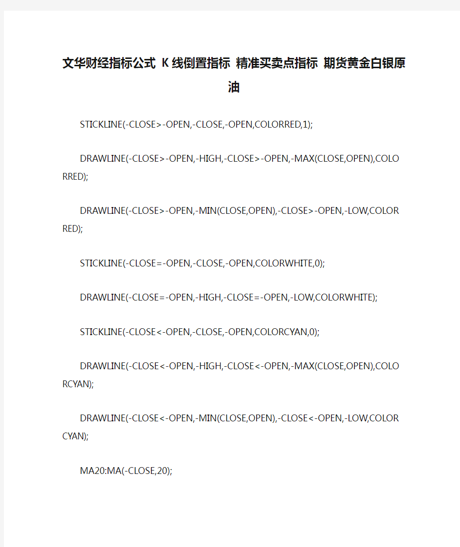 文华财经指标公式 K线倒置指标 精准买卖点指标 期货黄金白银原油