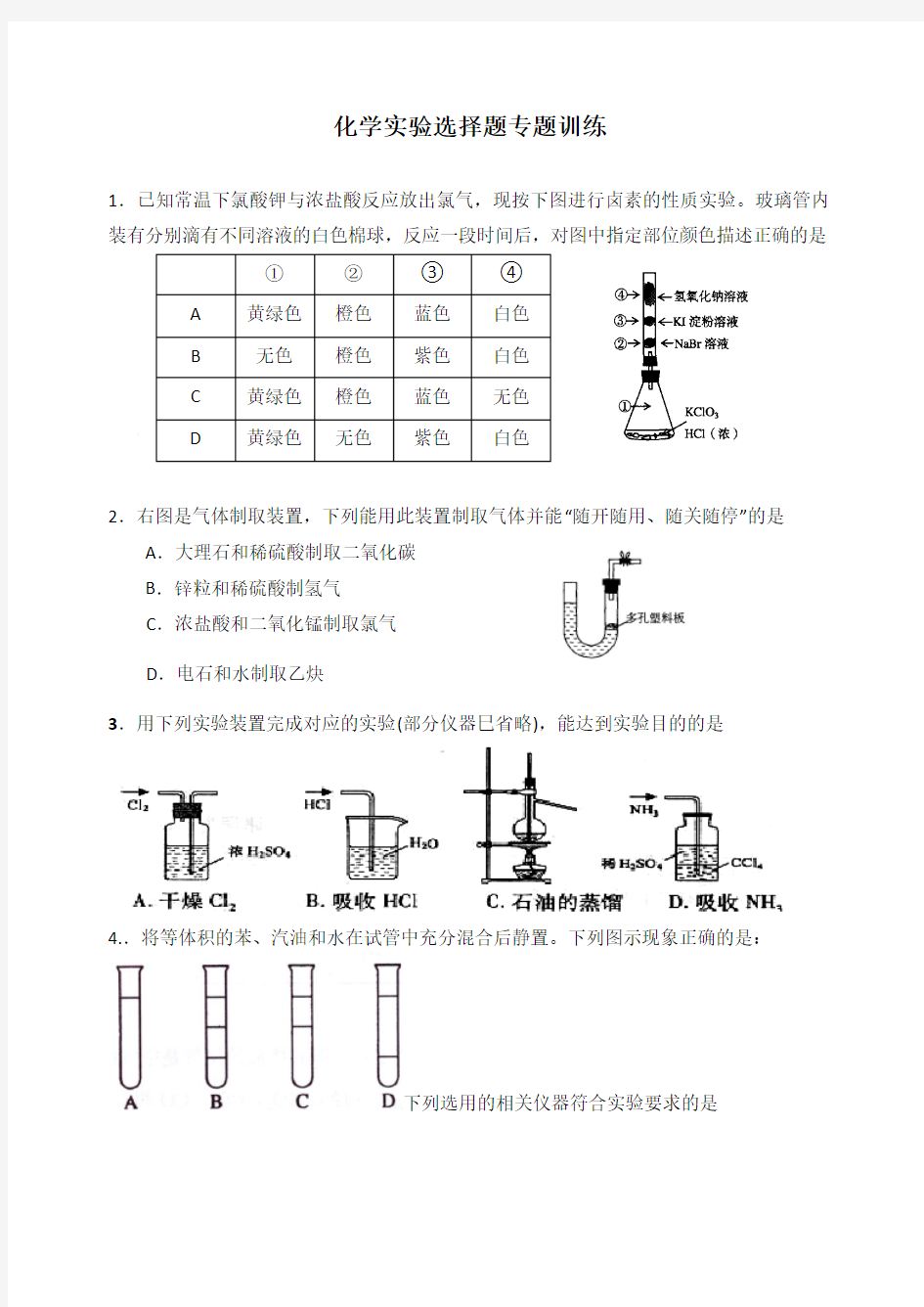 高考化学实验专题训练——实验装置图