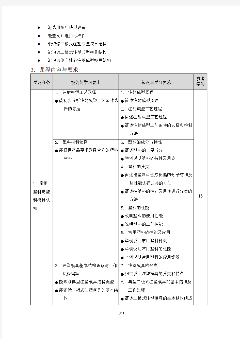 注塑成型工艺与模具结构课程标准(三年制)-模具制造技术专业