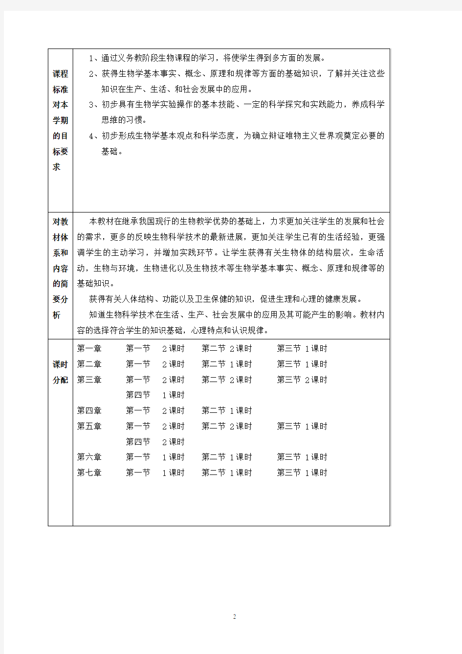 济南版七年级生物下册教案全册