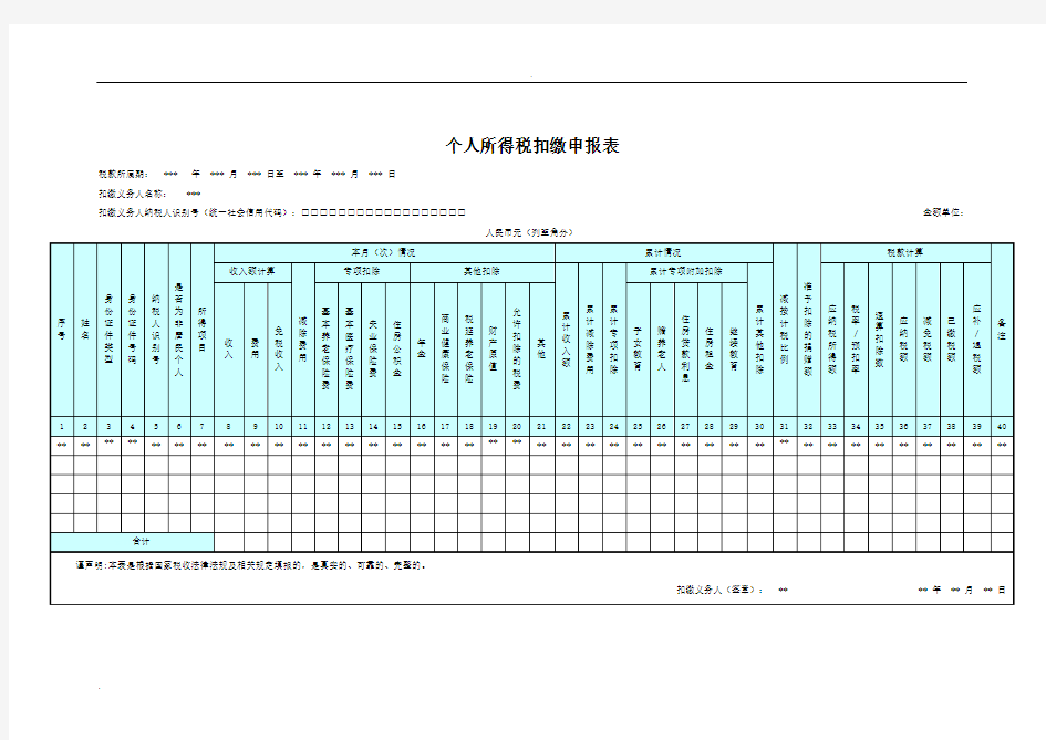 个人所得税扣缴申报表及填写说明