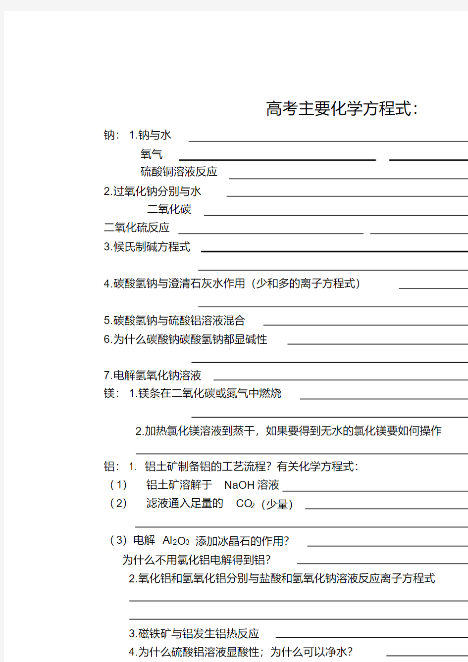 高考化学方程式必背