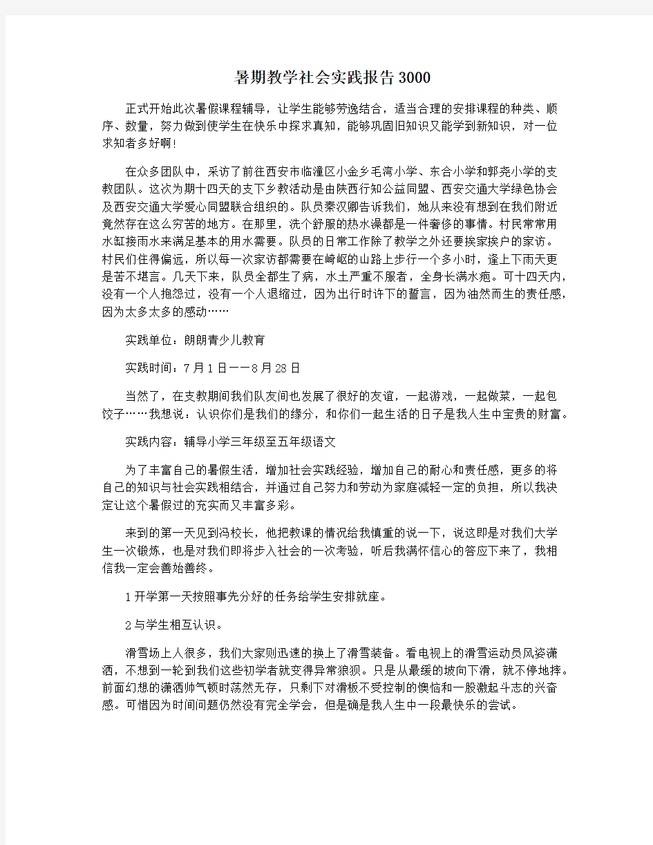 暑期教学社会实践报告3000