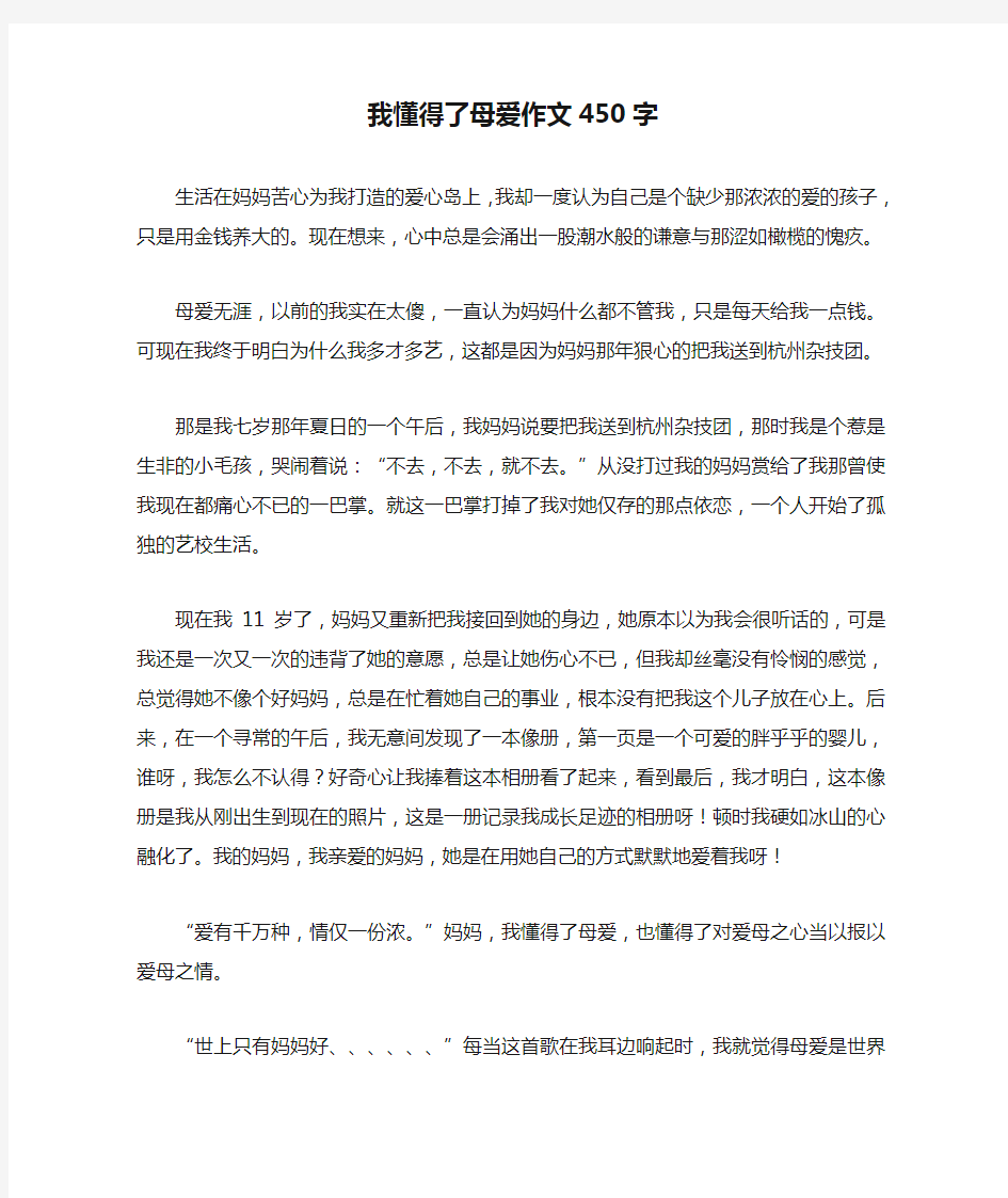 我懂得了母爱作文450字