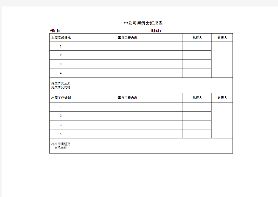 周例会汇报表格式(统一横版)