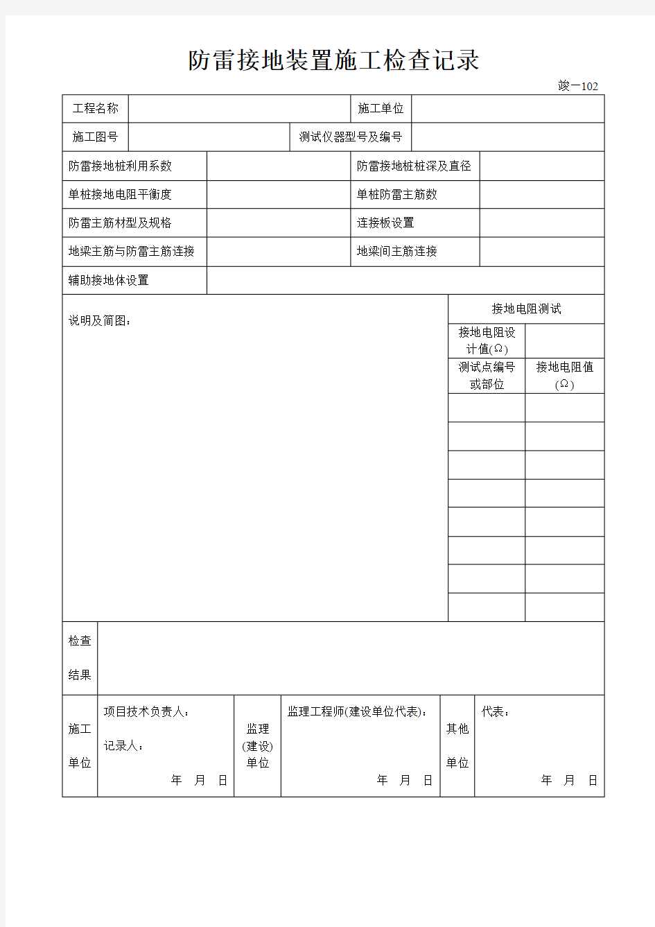 防雷接地装置施工检查记录