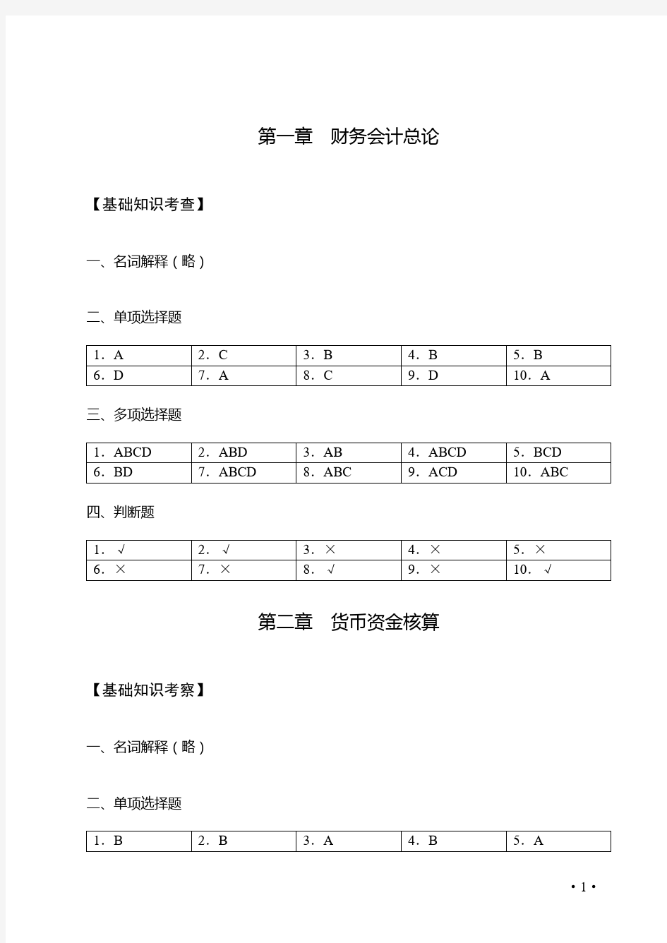 《财务会计实训》参考答案