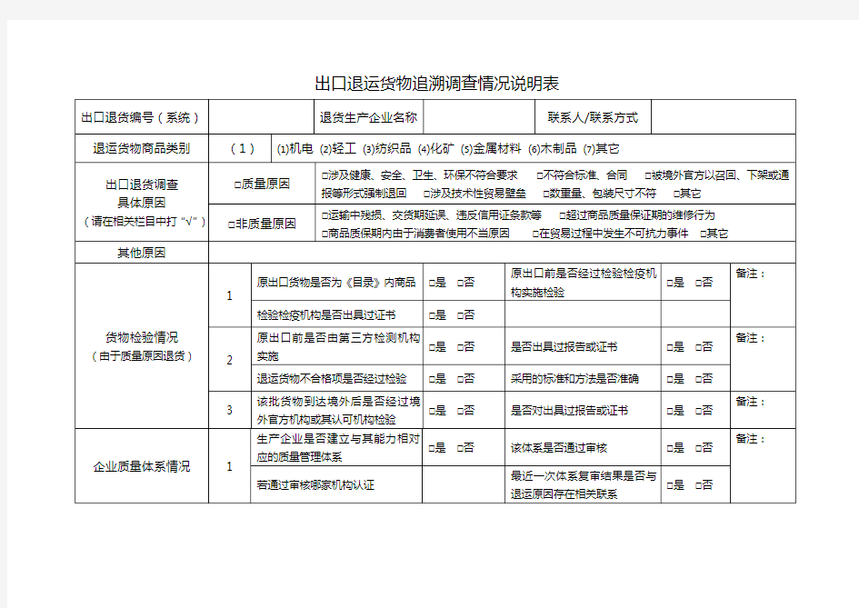 出口退运货物追溯调查情况说明表(新)