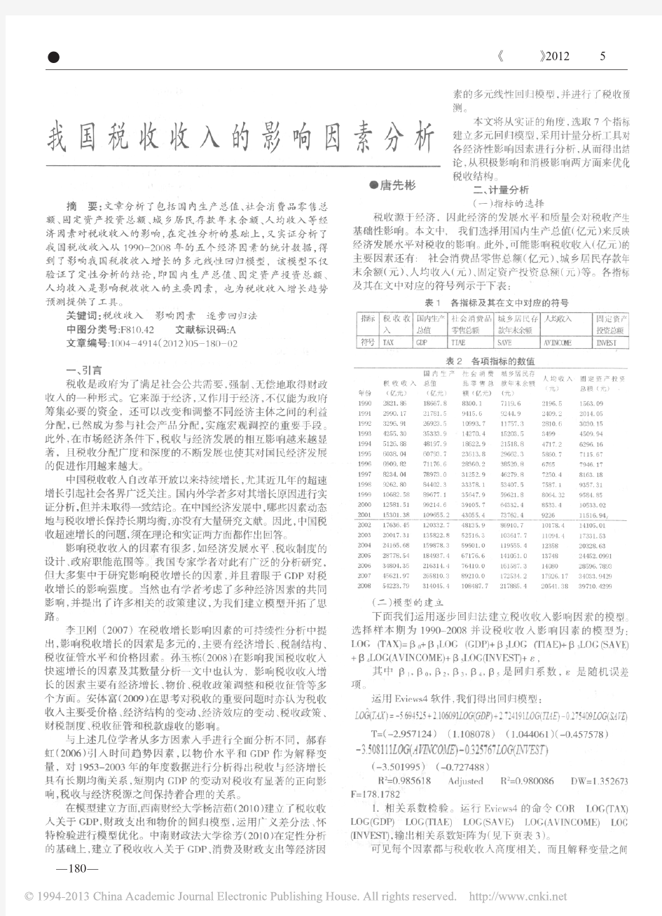 我国税收收入的影响因素分析_唐先彬