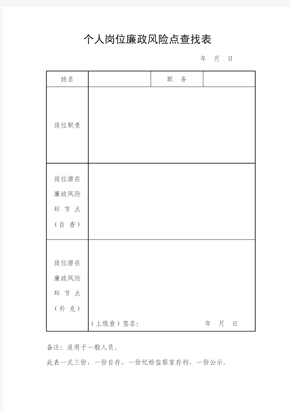 个人岗位廉政风险点查找表