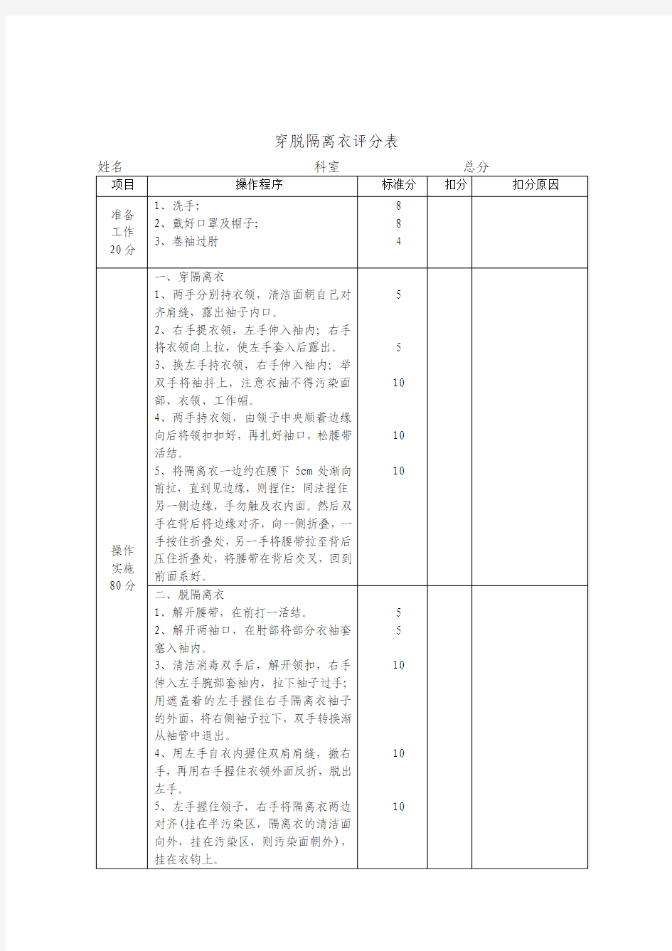 临床三基技能操作考核评分标准百分志