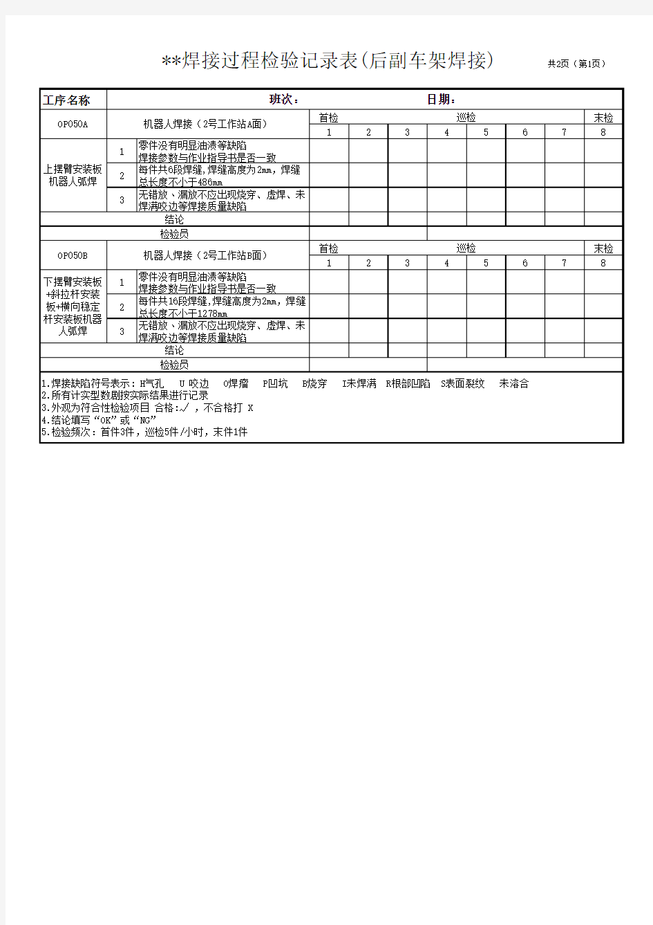 生产过程检验记录表