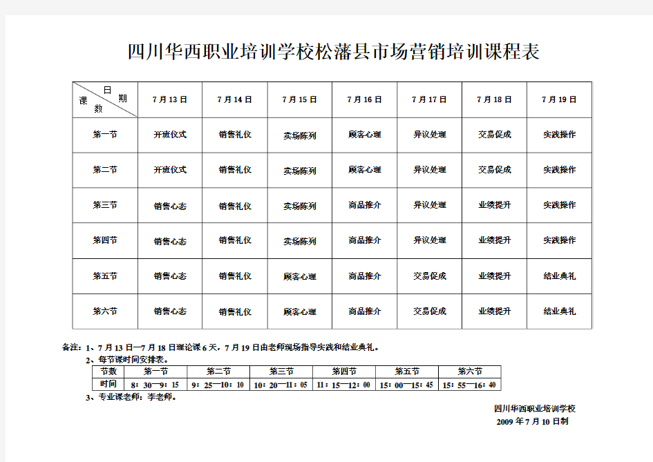 市场营销培训课程表