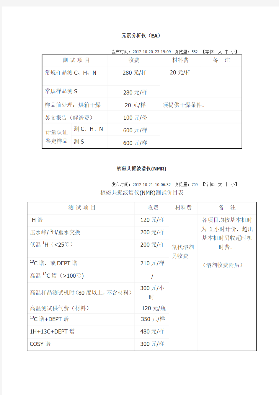 中山大学测试中心校外测试收费表