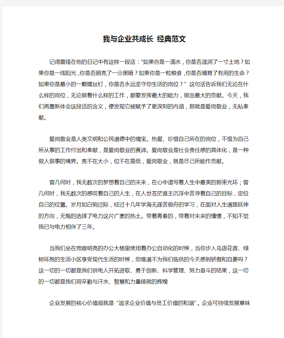 我与企业共成长 经典范文