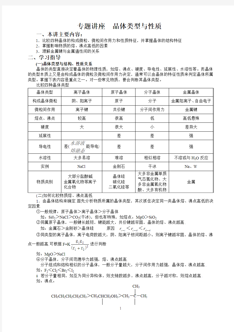 晶体类型与性质