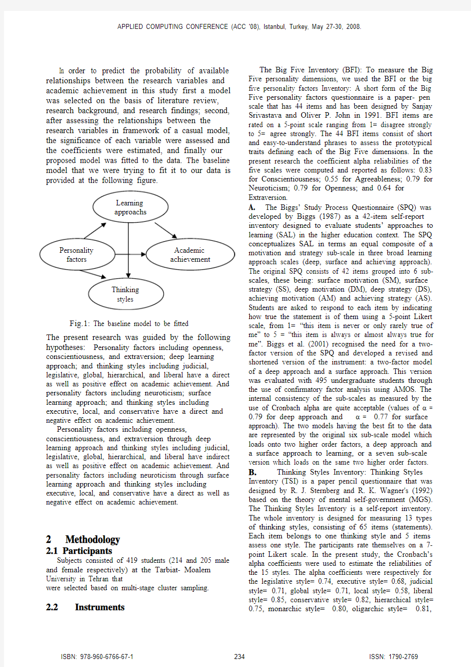 2008 A Structural Model of Personality Factors, Learning Approaches,Thinking Styles and Academic Ach