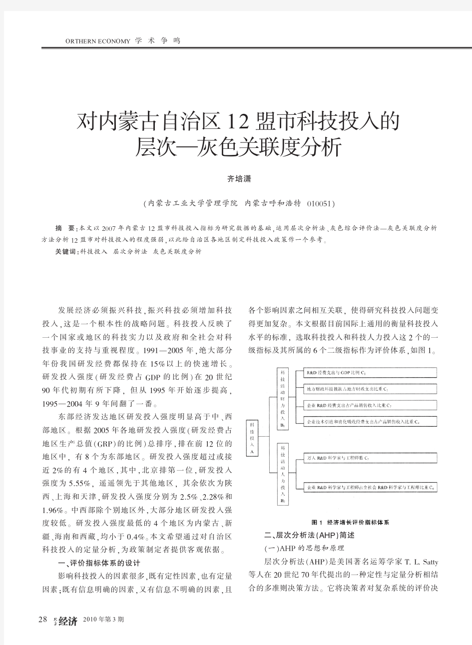 对内蒙古自治区12盟市科技投入的层次_灰色关联度分析