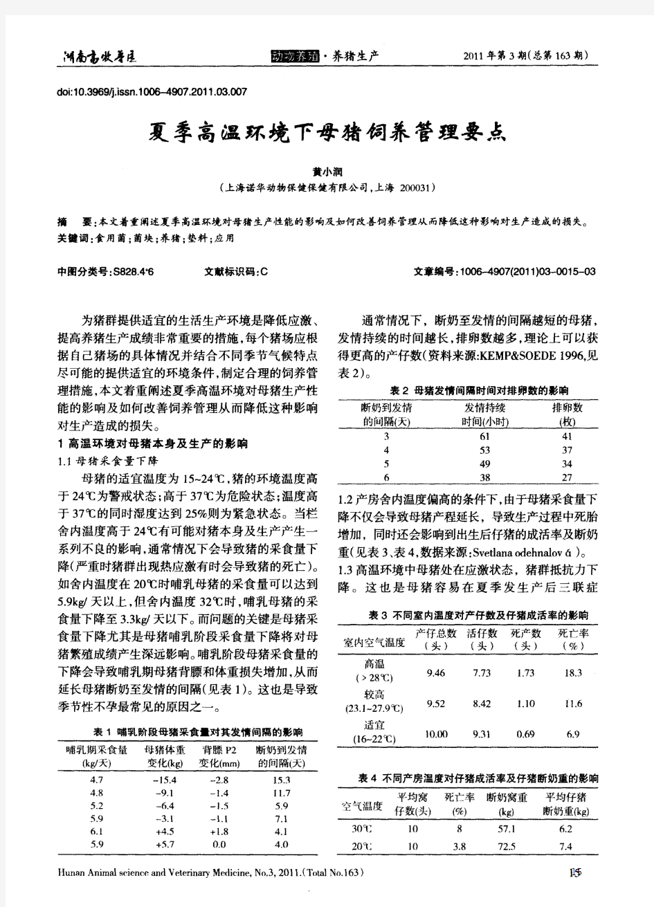 夏季高温环境下母猪饲养管理要点