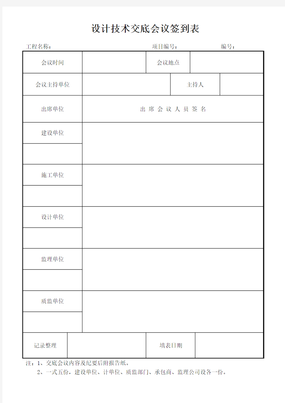 设计技术交底会议签到表