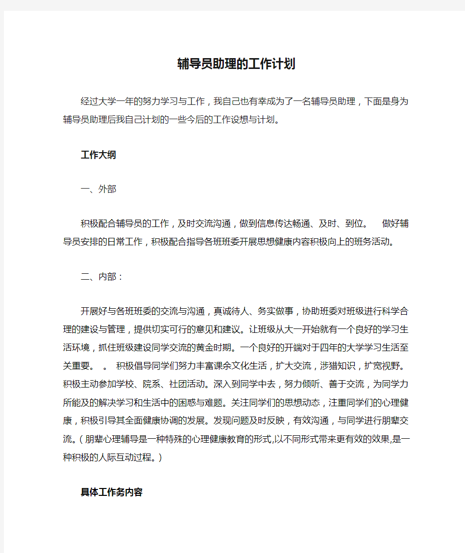 辅导员助理的工作计划