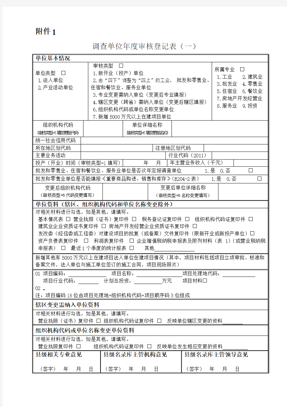 调查单位年度审核登记表