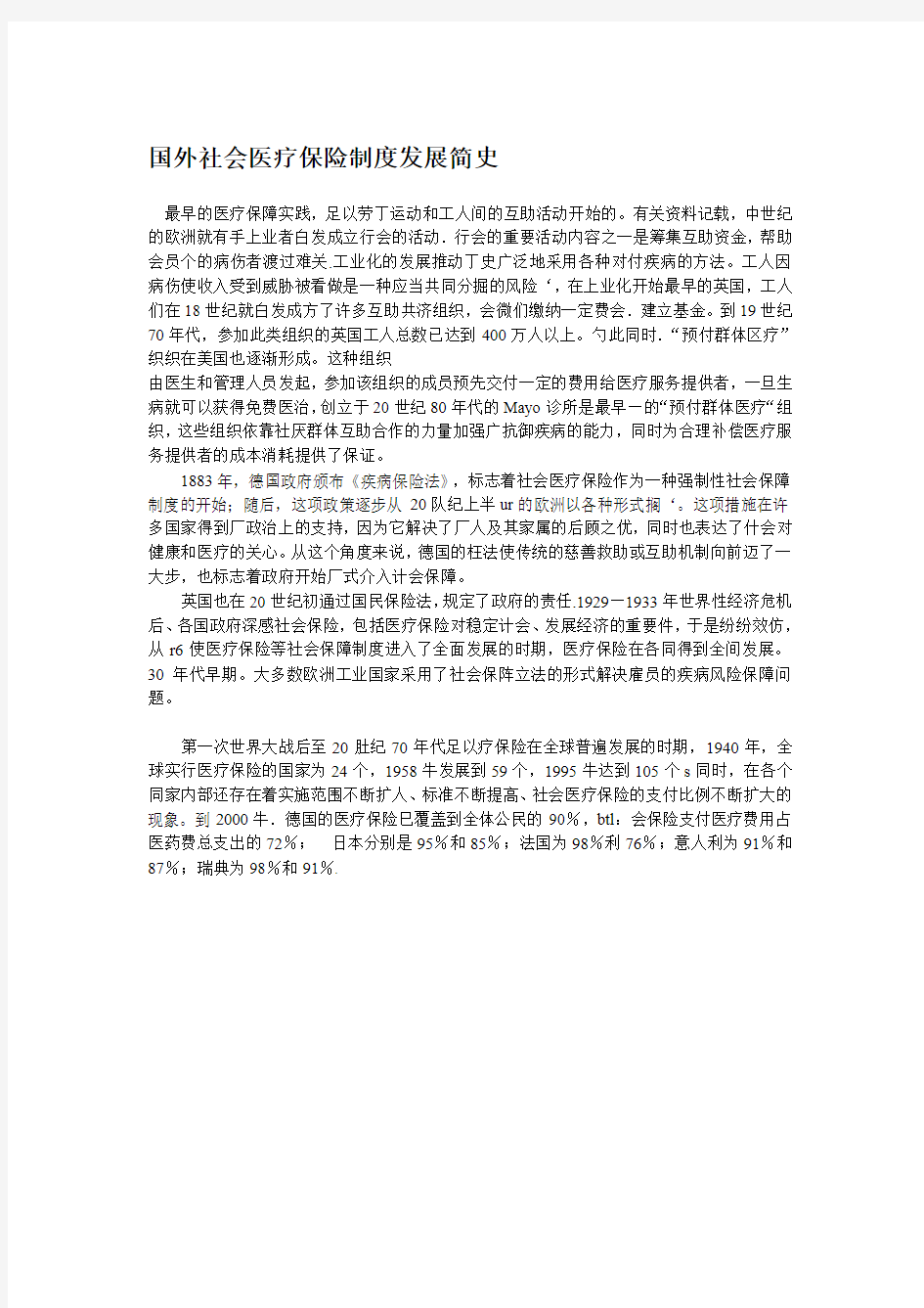 国外社会医疗保险制度发展简史