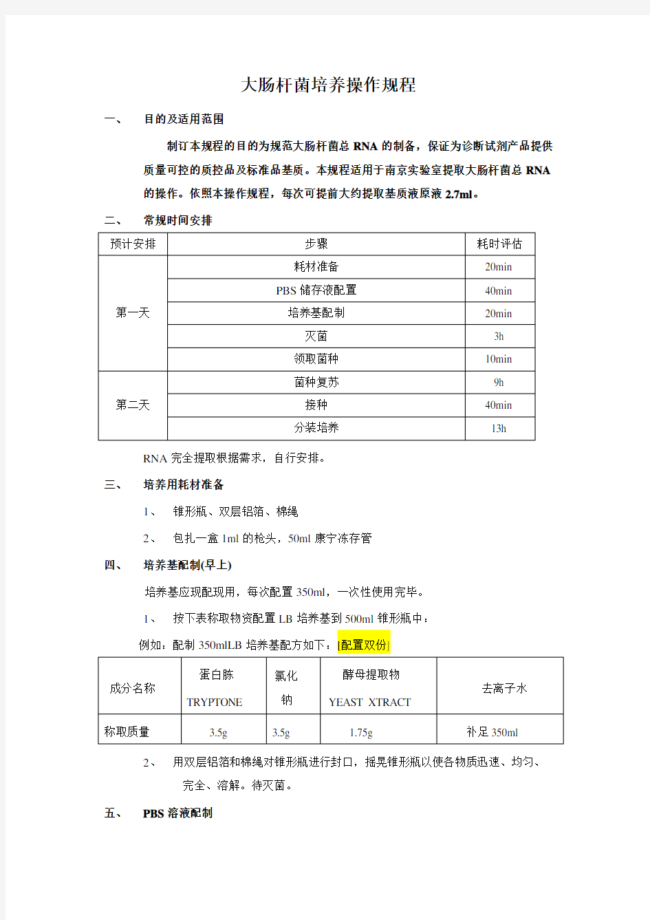 大肠杆菌培养操作规程