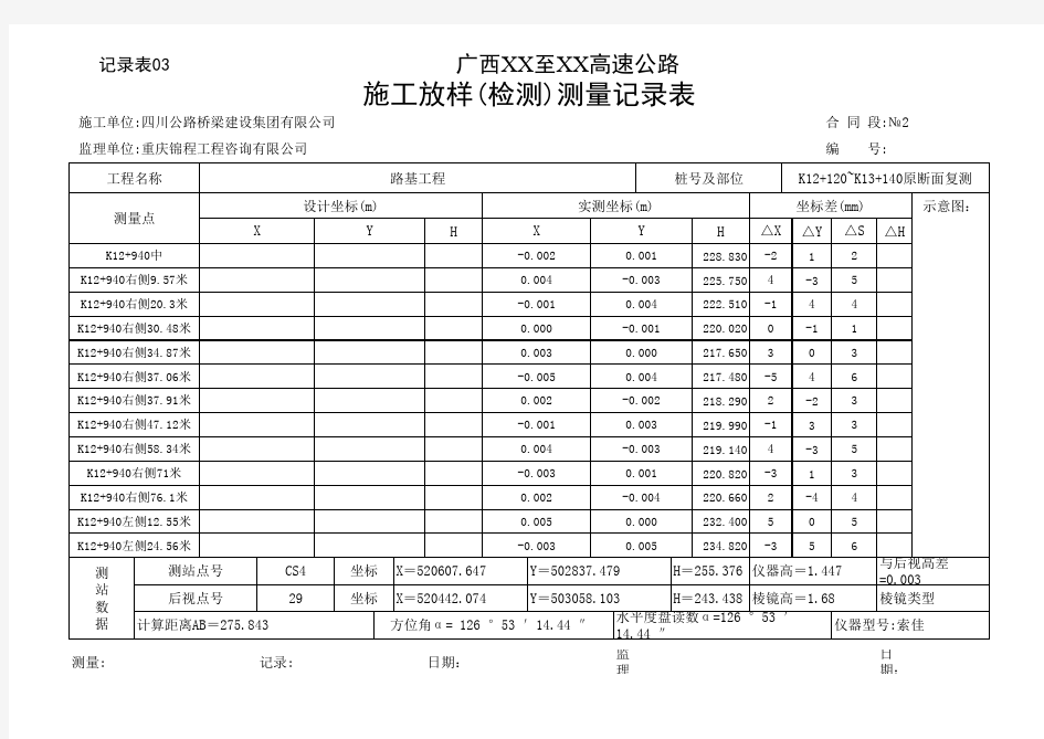 记录表03施工放样测量记录表