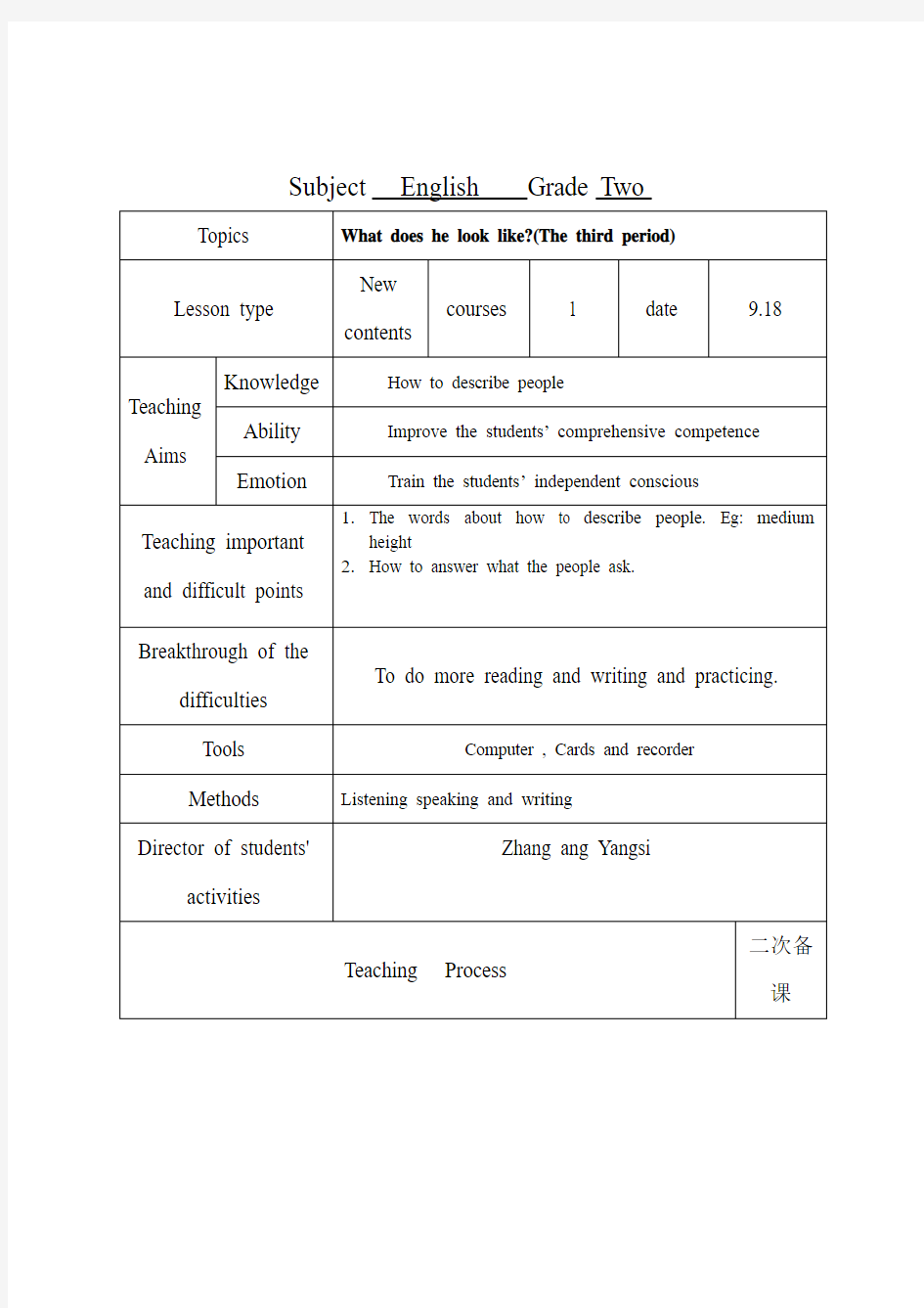 unit 3 What does he look like集体备课