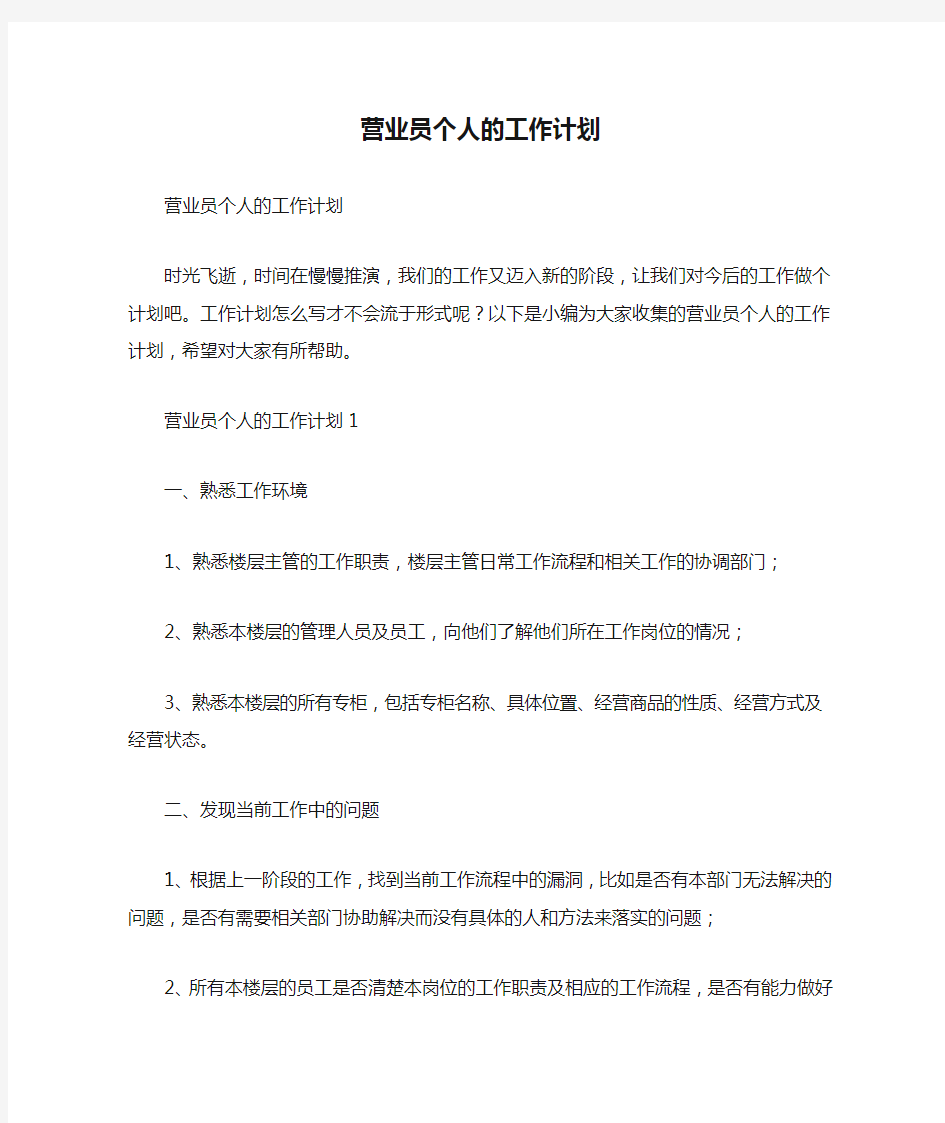 营业员个人的工作计划